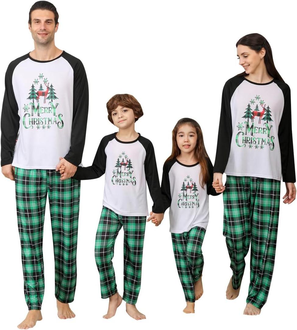 VNVNE Family Christmas Pjs Matching Sets for Women/Men/Couples/Adults, Holiday Xmas Reindeer Elf Plaid Pajamas Sleepwear (L)