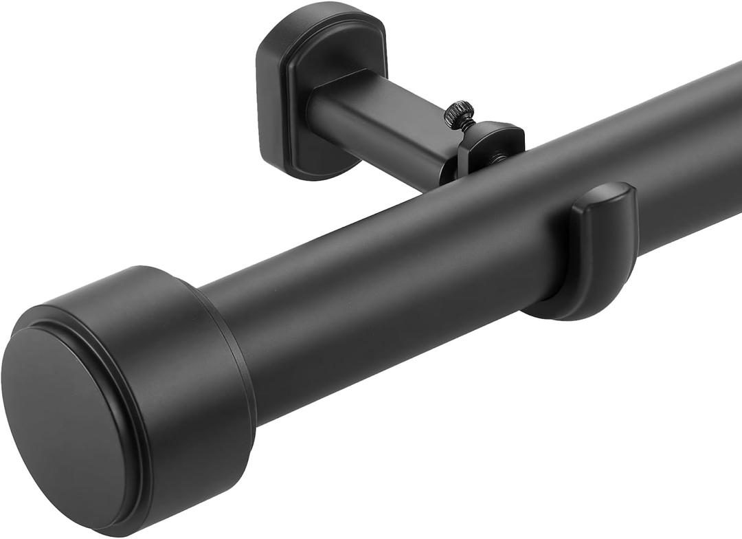Heavy Duty Curtain Rods,1 1/4" Large Diameter Premium Nonadjustable Curtain Rod,144in/12ft Custom Window Treatment Rods with Durable Aluminum Brackets and End Caps,Black Finish