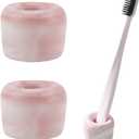 2 PCS Ceramic Toothbrush Holders, Decorative Toothbrush Stand with Unique Marble Textures, Minimalism Design Travel Toothbrush Holders for Bathroom, Vanity Counter (Rose Pink)