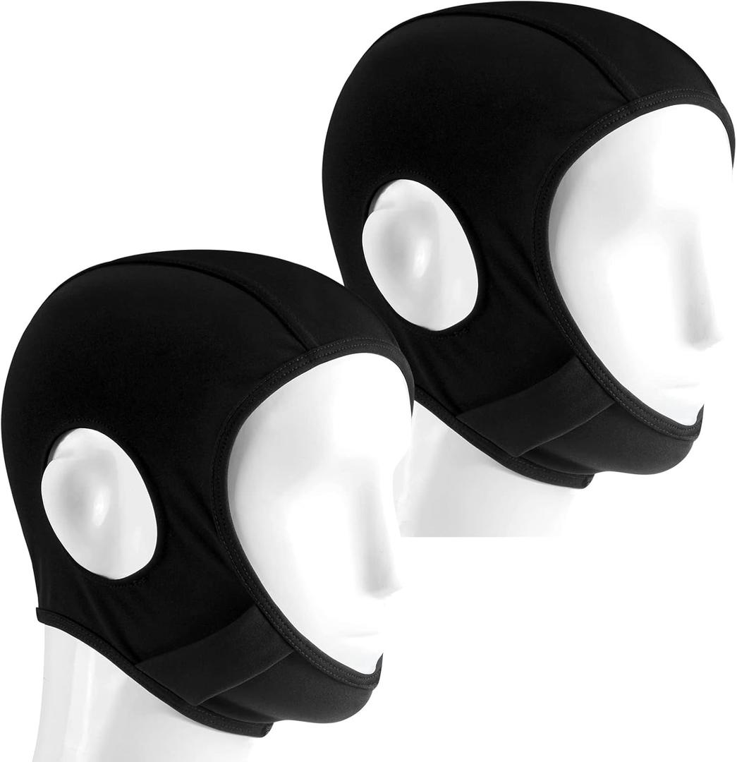 2 Pcs Wrestling Hair Cover Cap Grappling Hair Cap Black Full Cover Wrestling Headgear with Chin and Open Ears for MMA BJJ Judo Women Men