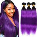 Ombre Purple Straight Bundles Black To Purple Human Hair 3 Bundles Brazilian 100% Unprocessed Virgin Extensions Double Weft Bundle 24 26 28 Inch