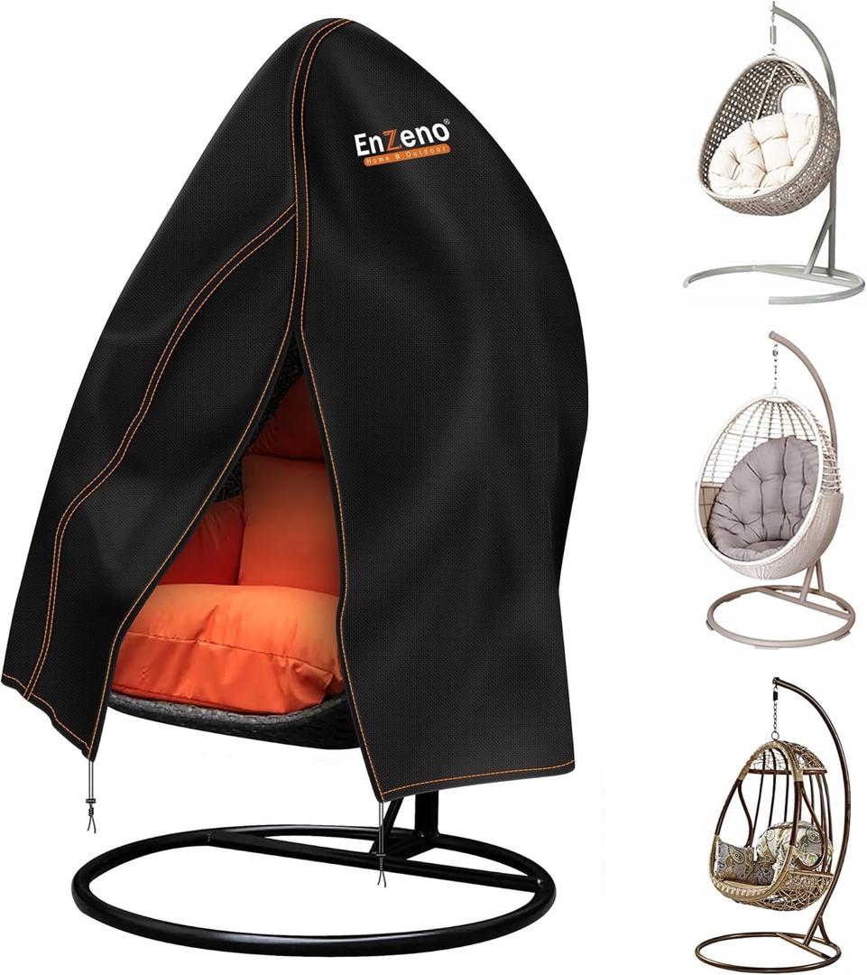 Enzeno Patio Egg Chair Covers Waterproof,75x45inch Egg Chair Cover with Zipper,Windproof Single Egg Swing Chair Covers,Outdoor Hanging Chair Cover Weatherproof,Black