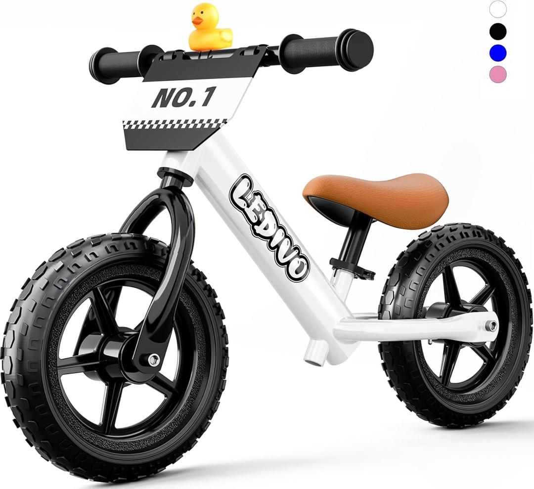 Toddler Balance Bike 2 Year Old, No Pedal 12 Inch Bike for Kids 24 Months to 5 Years Old, Customize Plate (3 Stickers Included), Gift Bikes for Boys Girls 2-5 (White)