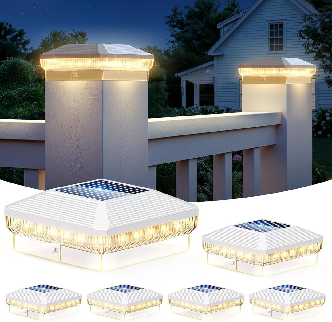 6 Pack 4x4 Solar Post Cap Lights Outdoor, 40 LEDs Fence Post Solar Lights Outdoor with 3 Modes, 30 Lumens Waterproof Deck Fence Post Lights Solar Powered for 4x4 3.5x3.5 Vinyl Wooden Posts