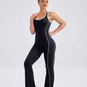 TDIFFUN Women Flare Jumpsuits Backless Workout Hollow One Piece Sleeveless Padded Unitard Sexy Gym Yoga Outfits (Black, M)