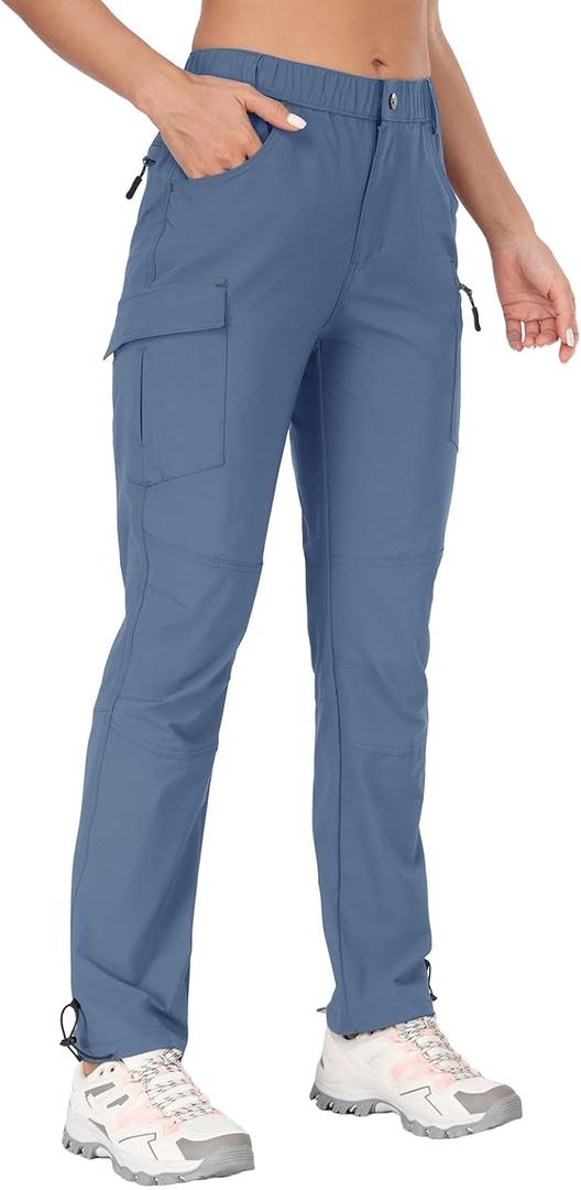 GymBrave Women's Hiking Cargo Pants Quick Dry Outdoor Camping Capris Water Resistant UPF 50 with Zipper Pockets (Medium, Long-stone Blue)