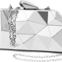 Women Lattice Pattern Metal Evening Clutch Bag,Geometric Evening Clutch Purse Handbag With Chain Strap (Small, Silver)