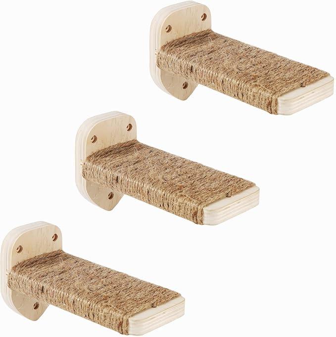 3in1 Cat Climbing Wall Steps with Hemp Rope, Shelves and Perches  WallMounted Cat Furniture Set with Scratching Pads (White)