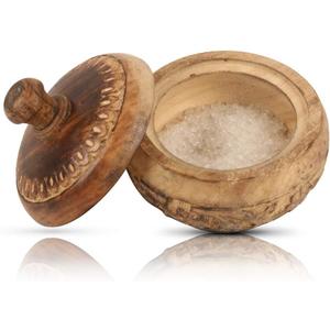 Decorative Rustic Wooden Sugar Bowl With Lid Wide Mouth Candy Treat Jar Spice Jar Holder Condiment Nuts Serving Bowl Pot Salt Spice Herb Loose Leaf Tea Storage Container Novelty Home & Kitchen