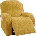 4 Pieces Large Recliner Chair Covers, Geometric Jacquard Plush Recliner Slipcovers, Couch Sofa Covers, Soft Fuzzy Fluffy Anti-Slip Furniture Protector for Cats Dogs Elastic Bottom (Yellow,1 Seat)
