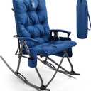 EVER ADVANCED Oversized Folding Rocking Camping Chair, Padded Portable Rocker Chair for Patio, Lawn and Outdoors, Heavy Duty Hard Armchair for Adults Supports 400lbs, Blue