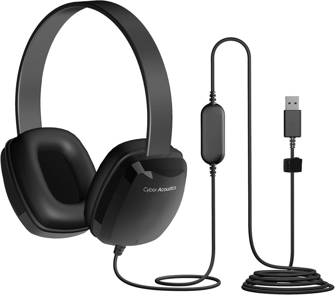 Cyber Acoustics USB Stereo Headphones for PCs and Devices in The Office, Classroom or Home (ACM-6005), Black (1 Pack (USB))
