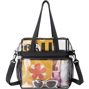 Lyingflat Clear Bag for Stadium Events, 12x6x12 Stadium Approved Clear Tote Bag with Adjustable and Detachable Strap (Black)