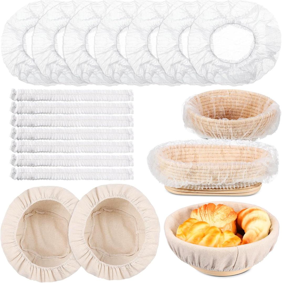 Fanfanwin 52 Pcs Banneton Liner Set Include 50 Disposable Non Woven Bread Proofing Basket Cover and 2 Pieces 9 Inch Cloth Liner Bread Proofing Cover for Home Rising Sourdough Baking Supplies
