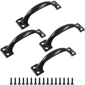 4Pcs 4" Metal Gate Pull Handles, Black Bow Gate Handle, Screen Door Pull, Vintage barn Door Handles, Curved Cupboard Handles for Furniture, Cabinets, Kitchen Drawer, Dresser, Gate