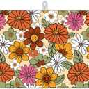 Retro 70s Groovy Flowers Dish Drying Mats 18x24 Inch,Daisy Boho Dish Pad Drying Rack Mat for Kitchen Counter Ultra Absorbent Microfiber Dishware Coffee Maker Bar Countertop Decor