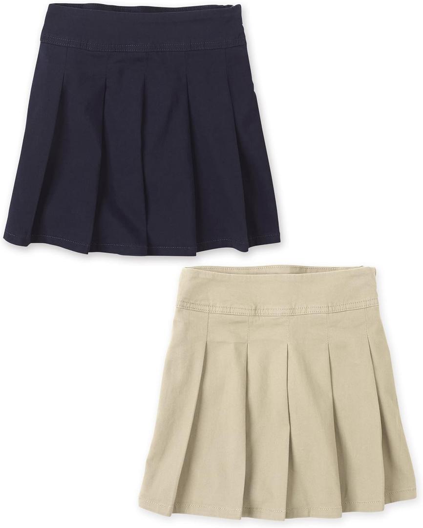 The Children's Place Girls' Uniform Pleated Skort (5, Sandy/Tidal 2-pack)