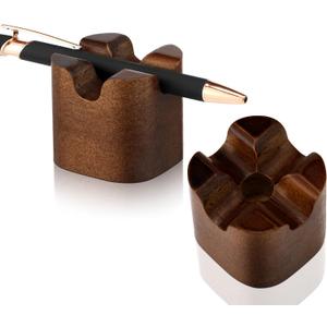 Sherr 2 Pcs Wood Fountain Pen Holder Wooden Pencil Holder Minimalist Pen Rest Desk Stand Pencil Organizer Tray for Home School Office Students Teachers Boss Gifts