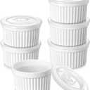 vancasso 10 oz Ramekins with Lid, Porcelain Creme Brulee Souffle Dishes, White Pudding Custard Cups Ramiken for Baking, Dishwasher and Oven Safe, Set of 6