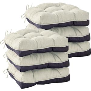 Chair Cushions for Dining Chairs, Seat Cushions for Kitchen Chairs, Indoor Seat Cushions with Ties, Tufted Foam Chair Pads, Non Slip Chair Cushions Set of 6, 15.5" x 15.5" x 4", Beige