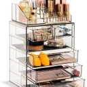 Sorbus Acrylic Makeup Organizer Set, 6-Drawer Vanity & Countertop Cosmetic Storage with Small & Wide Compartments, Black-Tint Makeup Storage for Brushes, Jewelry  Holiday Gift for Women & Teens (4 Large, 2 Small Drawers)