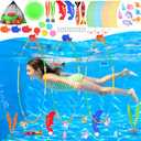 EULRGAUS Pool Toys, 34PCS Swim Thru Rings Pool Games, Diving Toys with Diving Rings, Underwater Treasures, Diving Gems, Water Toys with Splash Balls, Water Frisbee, Swim Toys for Kids, Boys and Girls