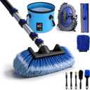 Up to 26FT Reach 20FT Car Wash Brush Kit with Long Handle, 8 Attachments, 180° Rotating Mop & Foldable Bucket, Scratch-Free Soft & Hard Brushes for Cars, Trucks, SUVs & RVs