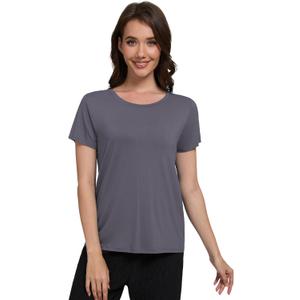 WiWi Pajama Top for Women Short Sleeve Scoop Neck Pajamas Soft Viscose from Bamboo Basic Solid T-Shirt PJ S-XXL (Medium, Dark Grey)