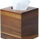 Acacia Wood Tissue Box Cover, Square Wooden Tissue Holder for Bathroom, Living Room, Dining Table, Decorative Cube Facial Tissue Box Cover, 5.3 x 5.3 x 5.9 inches