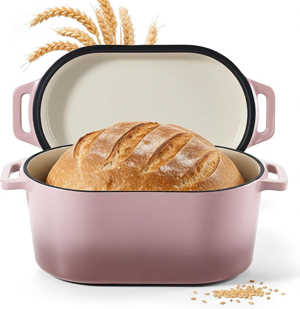 Dutch Oven for Bread Baking, 3.4 QT Bread Dutch Oven for Sourdough, Enamelled Cast Iron Bread Oven with Lids, Heavy-Duty Non Stick Sourdough Loaf Pan, Meatloaf Pan, Pink