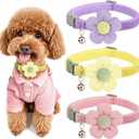Small Dog Collar with Flower, Puppy Collars XS Dog Collars for Small Dogs with Bell for Girl Boy Little Dog (Pink + Purple + Yellow)