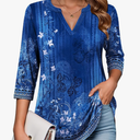 Zeagoo Womens 3/4 Length Sleeve Tops V Neck Tunic Casual Dressy Blouse Floral Printed T Shirts, Size XXL