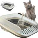 Open Cat Litter Box with High Side, Anti-Splashing Kitty Litter Pan Collapsible Travel Litter Potty Pan Scoop Leak-Proof Pedal Cat Toilet No Smell Easy Clean (M Gray High Side)