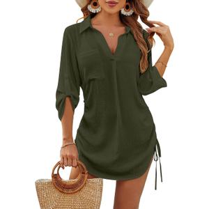 Blooming Jelly Womens Bathing Suit Cover Ups Bikini Swimsuit Coverup Drawstring Beach Dress Shirt