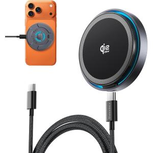 THREEKEY for MagSafe Charger, Qi2 25W Fast Charging Pad with Cooling Fan, Magnetic Wireless Charger with 6.6ft Cable for iPhone 17/16/15 Series (Adapter Not Included)