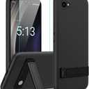 Case for Orbic Phone with Glass Screen Protector, [3 Position Ways] Kickstand Metal Silicone TPU Shockproof Protective Cover - Black