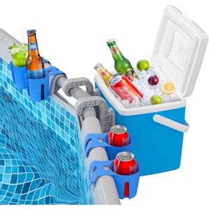 Pool Cooler with Pool Cup Drinks Holders, Above Ground Swimming Pool Accessories, Poolside Portable Cooler 14QT, for 3 inches or Less Round Top Bar