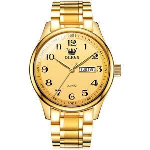 OLEVS Men's Luxury Stainless Steel Watch, Big Face Gold Silver Two Tone Three Hand Analog Quartz Watch, Easy to Read Waterproof Luminous Day Date Wrist Watches for Men (09 All Gold)