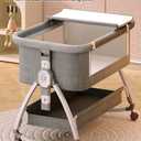 bonbay Baby Bassinet, Bedside Bassinet for Baby, 4 in 1 Portable Bassinet Bedside Sleeper with Wheels Mosquito Net & Storage Basket, 6 Height Adjustable Rocking Bassinet for Newborn Baby, Crib