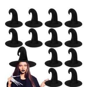 Mepase 12 Pcs Halloween Witch Hat Satin Soft Wizard Hat Witch Accessories Men Women's Black Costume Headwear Crooked Witch Hats for Adult Masquerade Cosplay Party