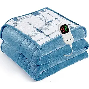 JKMAX Heated Electric Blanket Full Size  72"x84" Flannel Heating Blanket with 10 Heating Levels & 5 Time Settings OverHeat Protection, Winter Warmer for Adults with ETL Certification（Light Blue）