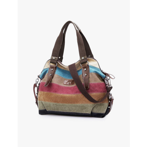 Canvas Handbag Multi-Color Striped Lattice Cross Body Shoulder Purse Bag Tote-Handbag for Women