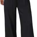 Sampeel Black Linen Pants for Women Work Casual Business Outfits Wide Leg Palazzo Summer Pants Tall Drawstring Elastic Waist with Pockets Plus Size Clothes XL