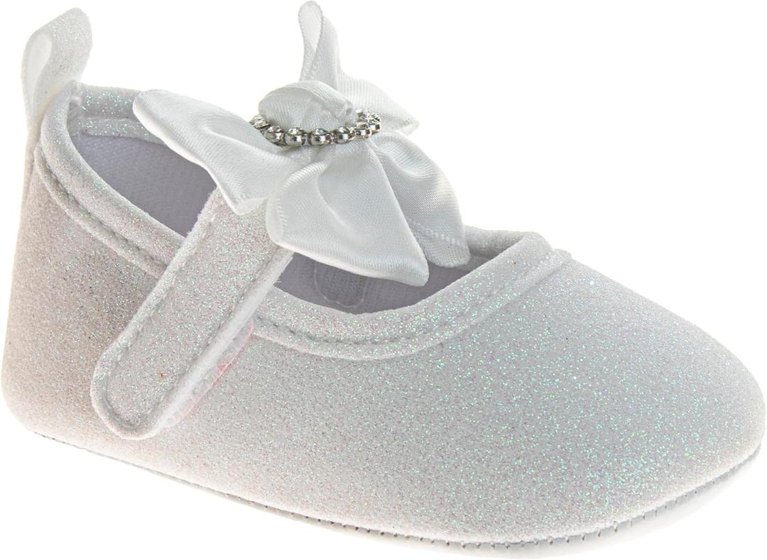 Josmo Baby Girl Dress Sandals Soft Sole Summer Flats Bowknot Crib Shoes for Newborns & First Walkers Size 2-4 Infant (White)
