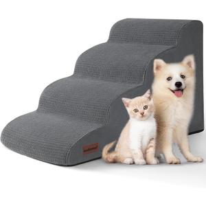 Aodisman Dog Steps for Bed, 4-Step Dog Stairs Ramp for Small Dogs and Cats, Indoor Non-Slip Pet Stairs Suitable for Older, Short-Legged, and Puppy Dogs to Climb onto High Beds and Couch, 17.4" H,Grey
