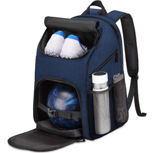 Bosynoy Bowling Backpack, Bowling Ball Bag Totes for Single Ball with Shoe Compartment & Foam Padded, Fits Shoes Up to US Mens Size 16, Grey (Blue)