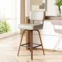 Swivel Bar Stools Set of 1, 26" Upholstered Faux Leather Counter Height Barstools with Walnut Back & Bentwood Legs, Mid Century Modern Bar Chairs Island Stools for Kitchen Counter, Beige Grey