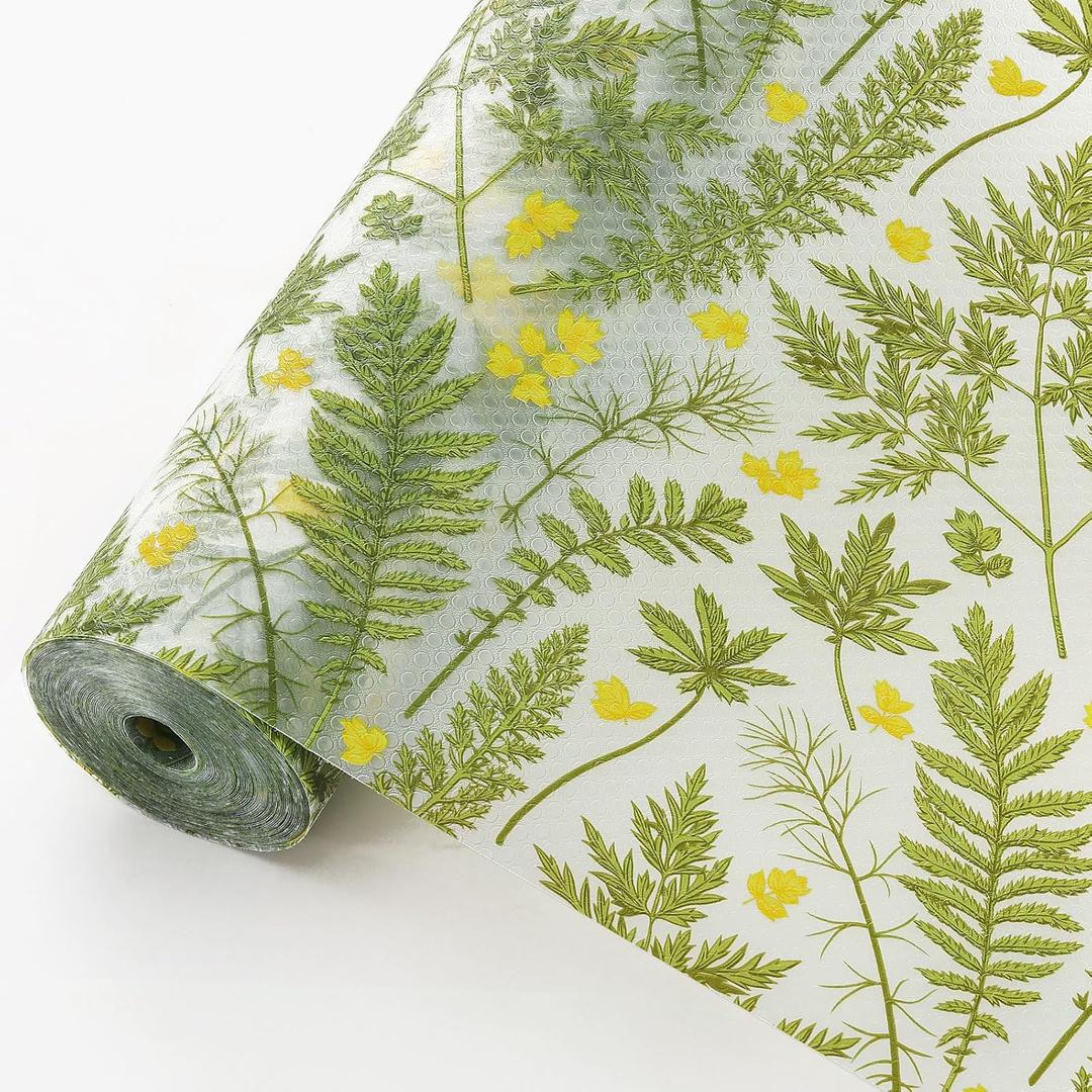 Cooyes Shelf Liner Drawer Liners, Fern Botanical Shelf Liners for Kitchen Cabinets, Non-Adhesive Cabinet Liner, EVA Waterproof Non-Slip Refrigerator Liners for Kitchen Drawers11.8" W x 118" L