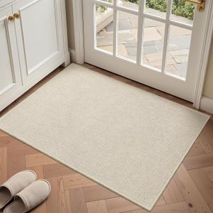2x3 Small Area Rugs for Entryway, Machine Washable Kitchen Rug, Non Slip Door Mat Indoor Entrance, Throw Woven Rugs for Bedroom Laundry Room, Beige Office Chair Floor Carpet