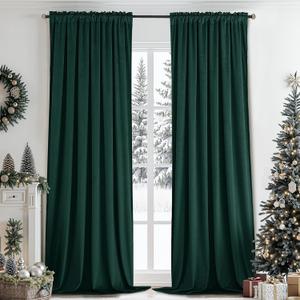 SimpleHome Dark Green Velvet Curtains 84 Inches for Living Room,Rod Pocket Luxury Blackout Velvet Curtains Thermal Insulated 2 Panels Room Darkening Drapes,W52 x L84